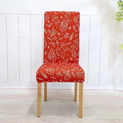 Miniatura 2 de 6 fundas navideñas para sillas de comedor, fundas elásticas para sillas de asiento, protector de asiento de elastano impreso lavable, fundas de