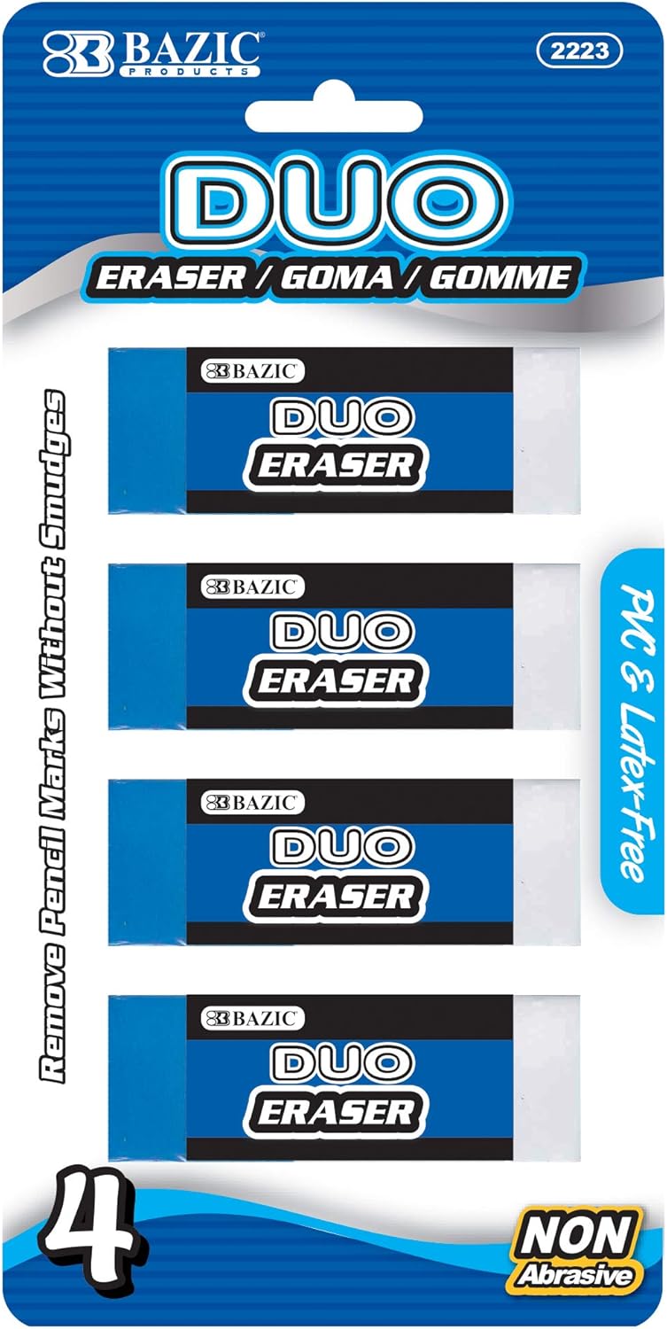 BAZIC Products Erasers, Two-Tone Vinyl Eraser, Latex Free, Large Size Block Erasers for Art Drawing School Office Teachers (4/Pack), 24-Packs