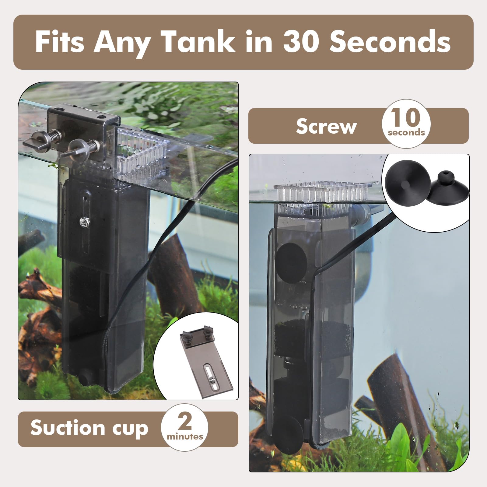 Skimmer de superficie de acuario de hasta 50 galones, espumador de flujo de 132 GPH con doble salida y función de generador de ondas, 6 W