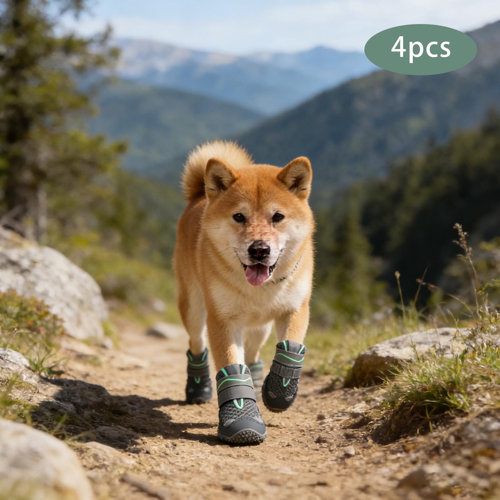 Calzini antiscivolo per cani, 4 pezzi, 5 cm | Stivali Cane,Poliestere Pelle Gomma,con Strisce Riflettenti Traspirante,Per Passeggiata,Cani Piccoli,Cani Medii