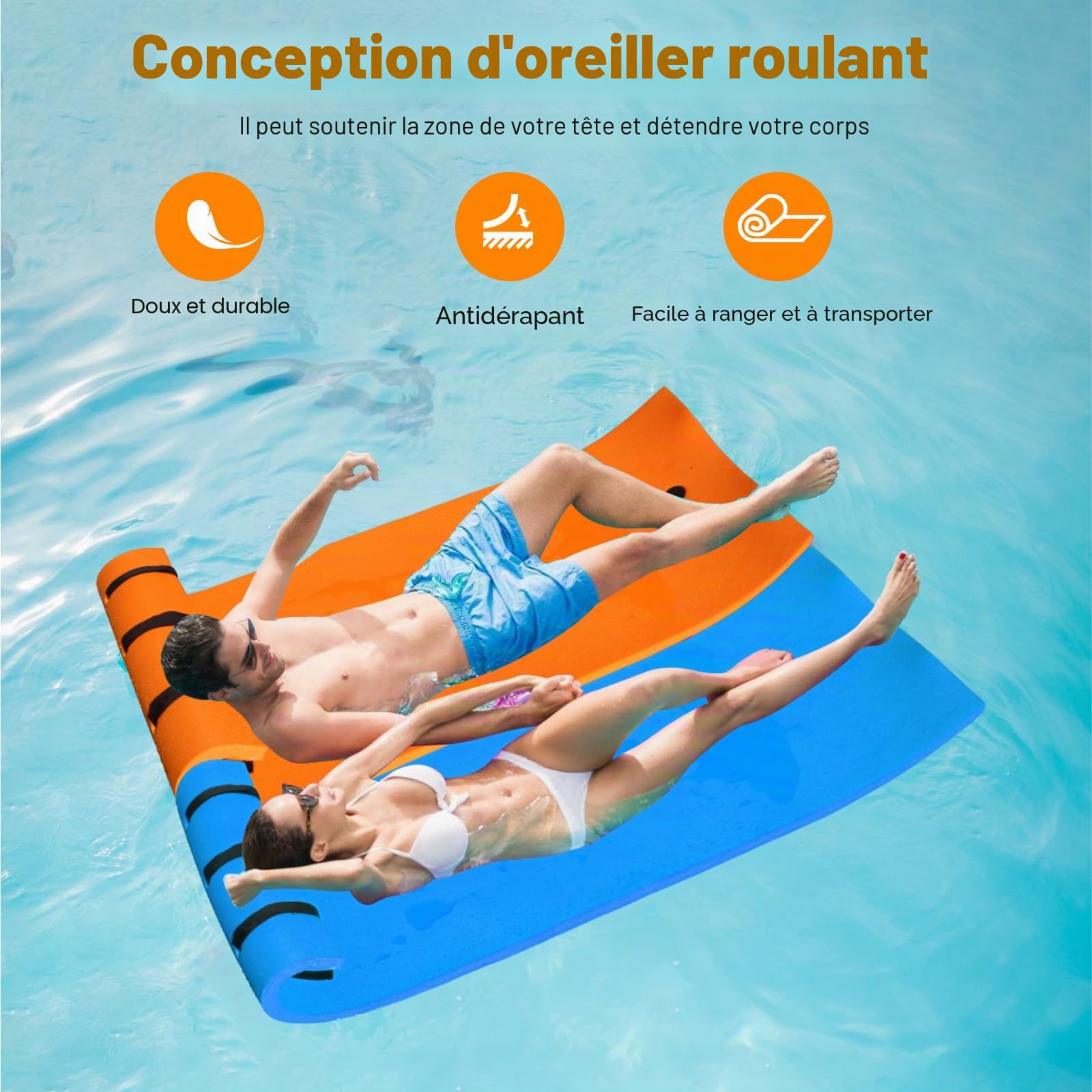 210 x 90 cm Matelas Flottant en Mousse XPE, Tapis d'eau en Mousse Enroulable Résistant à la Déchirure, Tapis Flottant Piscine pour Adultes de Charge 100KG, Lac, Piscine, Plage (Bleu)