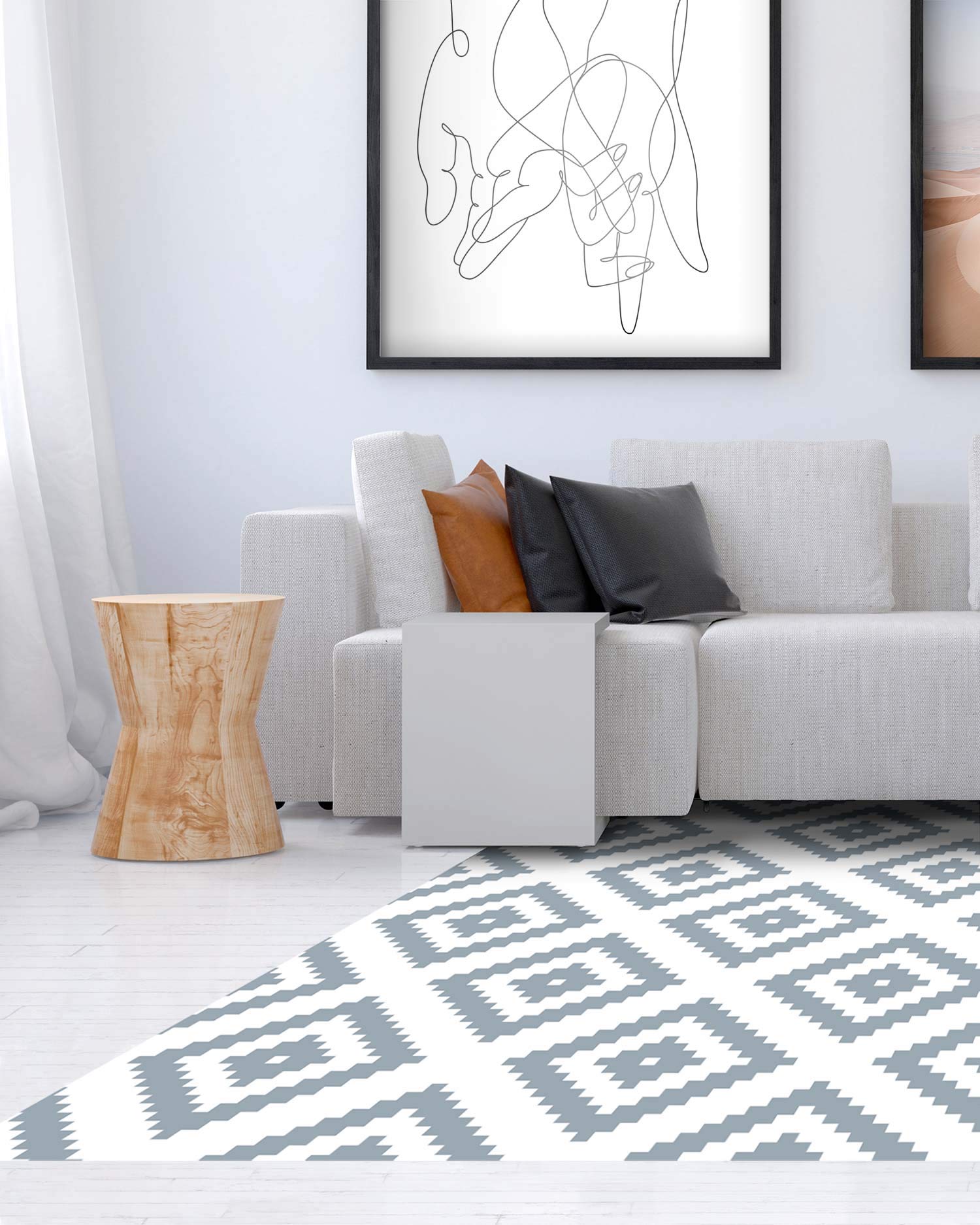Panorama Tappeto Vinile Cucina Sala - Varie Dimensioni - (Quadrati Blu 120x170 cm)