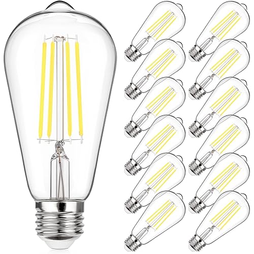 MAXvolador Vintage LED Edison Bulb 60W Equivalent 800 lumens, 6W ST58 LED Filament Light Bulb, Daylight White 5000K Antique Style Lighting, E26 Medium Screw Base, CRI 85+, Non-Dimmable, Pack of 12