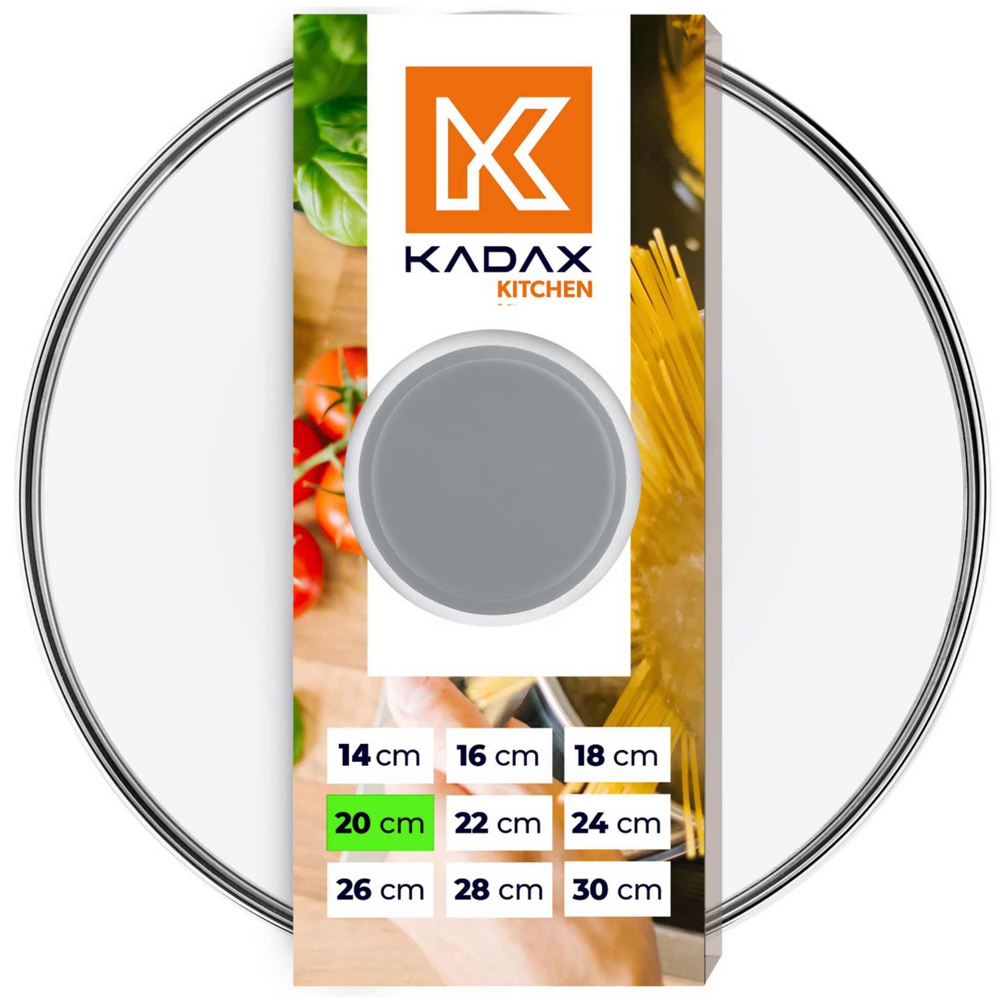 KADAX Glasdeckel mit Griff aus Silikon, hitzebeständiger Deckel für Topf ⌀14-30cm, Deckel mit Dampfloch, Universaldeckel in verschiedenen Größen, leichter Topfdeckel, rund (20cm, grau)