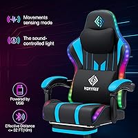 Vista 5 de HOFFREE Silla Gaming con Luces LED RGB de Ritmo Musical y Altavoces Bluetooth Silla Ergonómica de Gaming para Computadora con Masaje y Reposapiés