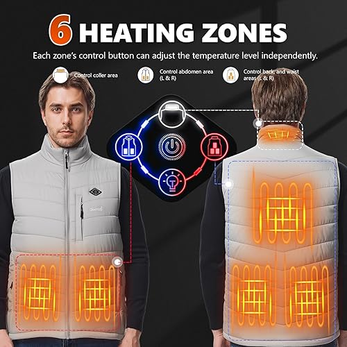 Miniatura 4 de Chaleco térmico para hombre con batería incluida, chaleco de calefacción eléctrico recargable de 7.4 V, temperatura inteligente. Control