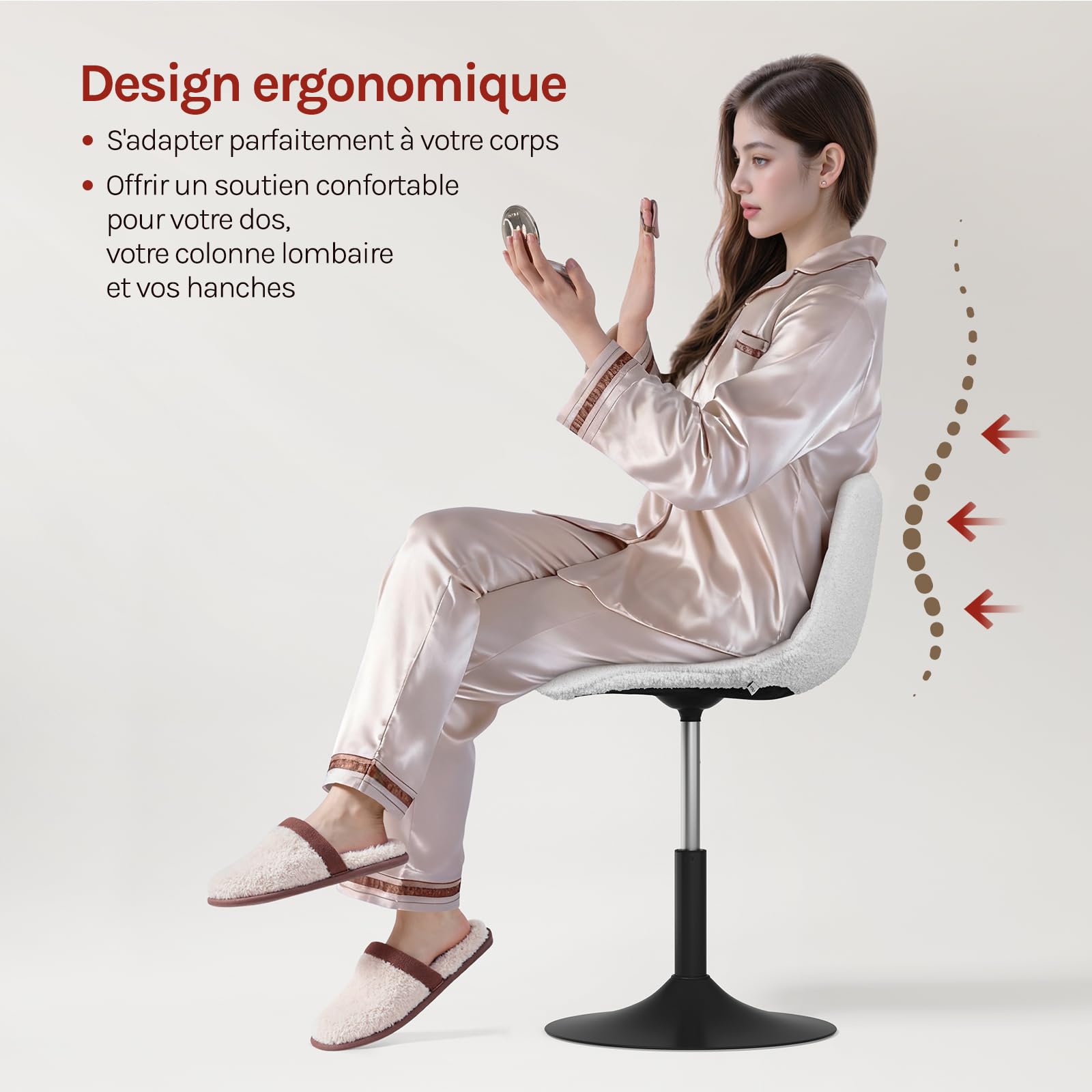 WOLTU Tabouret de Coiffeuse, Chaise de Maquillage Pivotante avec Dossier et Réglable en Hauteur, pour Salon, Chambre à Coucher, Salle à Manger, Bureau à Domicile, Chenille, Blanc
