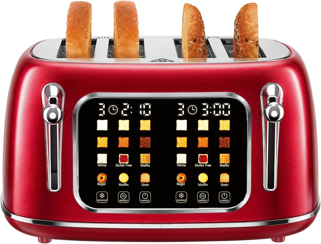 Mecity Toaster 4 Slice, Touch Screen Wide Slot Retro Toaster For Breads Bagel Muffin Waffle, House Warming Gift New Home, 120V 1650W, Red Pearl