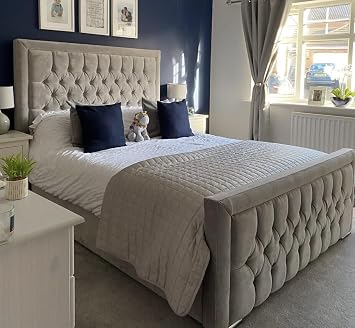 BED CR0FT LUXURY HILTON VELVET Upholstered BED frame-DOUBLE KING SUPERKING-MATTRESS OPTION AVAILABLE Double