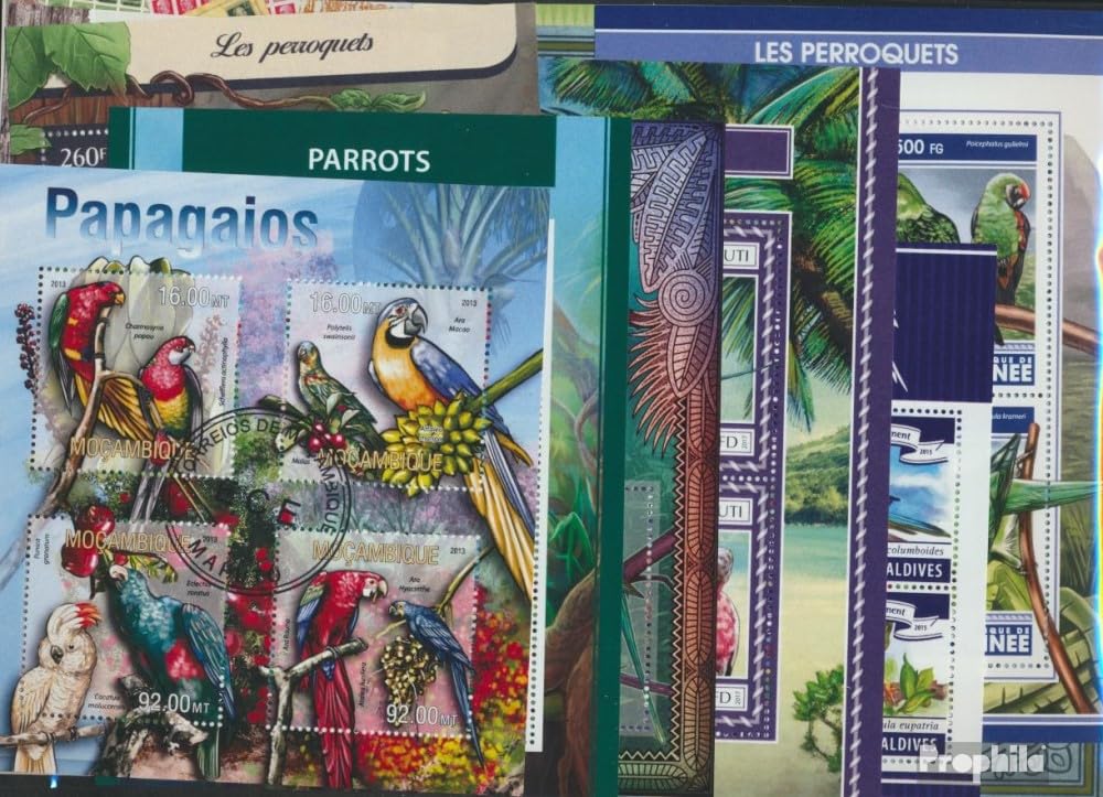 Motives 10 various Parrots minisheets (Stamps for collectors) Birds