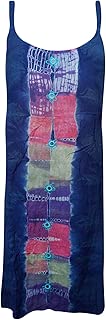 Mogul Interior Womens Blue Shift Dress Stonewashed Tie Back Bohemian Holiday Tank Dresses