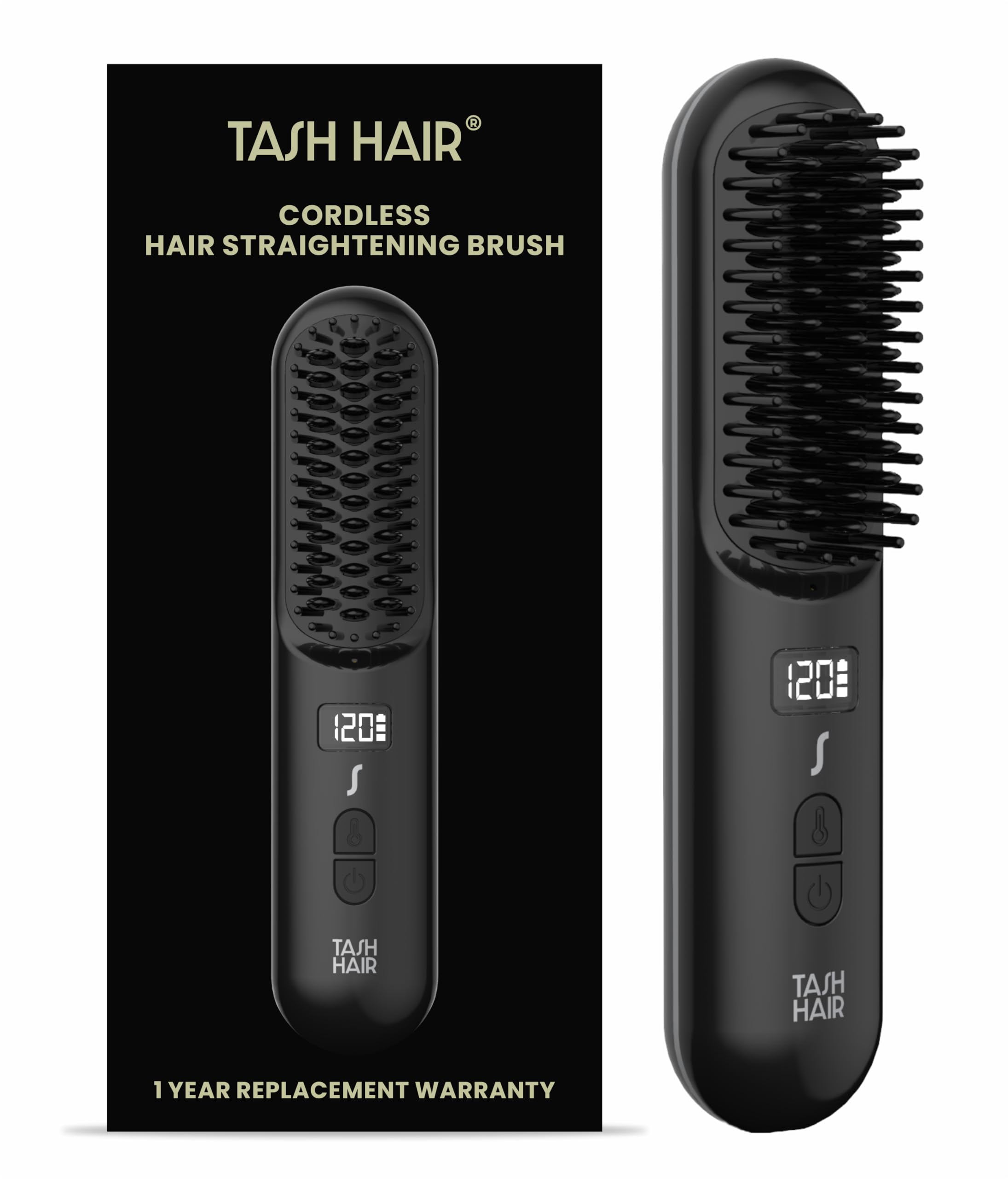 Tash Hair Glide - Cordless Hair Straightener Brush | Everyday Hair Styler for Men & Women with Negative Ion | Portable and Rechargeable with Multiple Temperature and Heat Settings | Natural Straight, Shiny and Frizz Free Hair | 60 min runtime- Noir