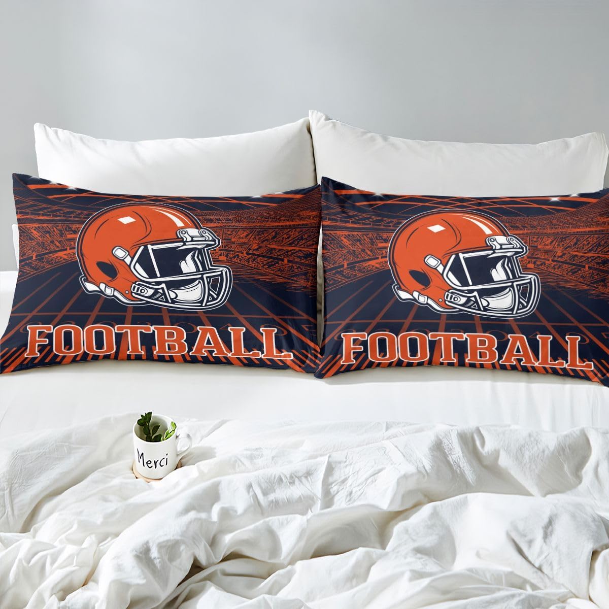 Erosebridal Sports Football City Bed Sheets Rugby Football Seasonal Bedding Set Full, Rugby Sports Fan Gifts Fitted Sheet Navy and Orange Soft Lightweight Microfiber Sheets Full Size