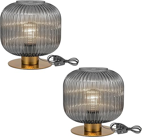 Miniatura 12 de Lámpara pequeña de mesita de noche, lámpara de mesa de cristal de leche, lámpara vintage dorada para mesita de noche, lámparas modernas de mediados