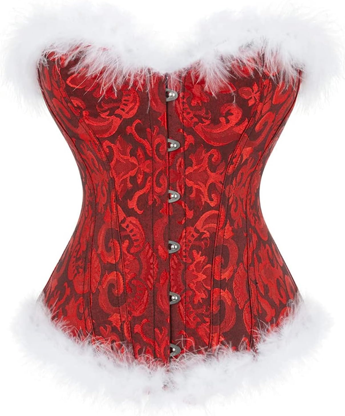 LYSINK Women Christmas Bustier Corset Top Fur Trim Lace Up Boned Overbust Waist Training Shaper Lingerie Cosplay Costume