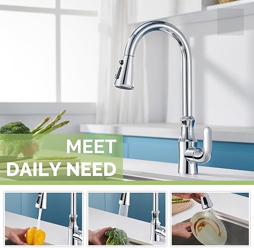 Miniatura 3 de Angle Simple - Cabezal de repuesto para grifo de cocina, cromado, 3 funciones, cabezal de grifo dual Aquablade para fregadero de cocina, cabezal