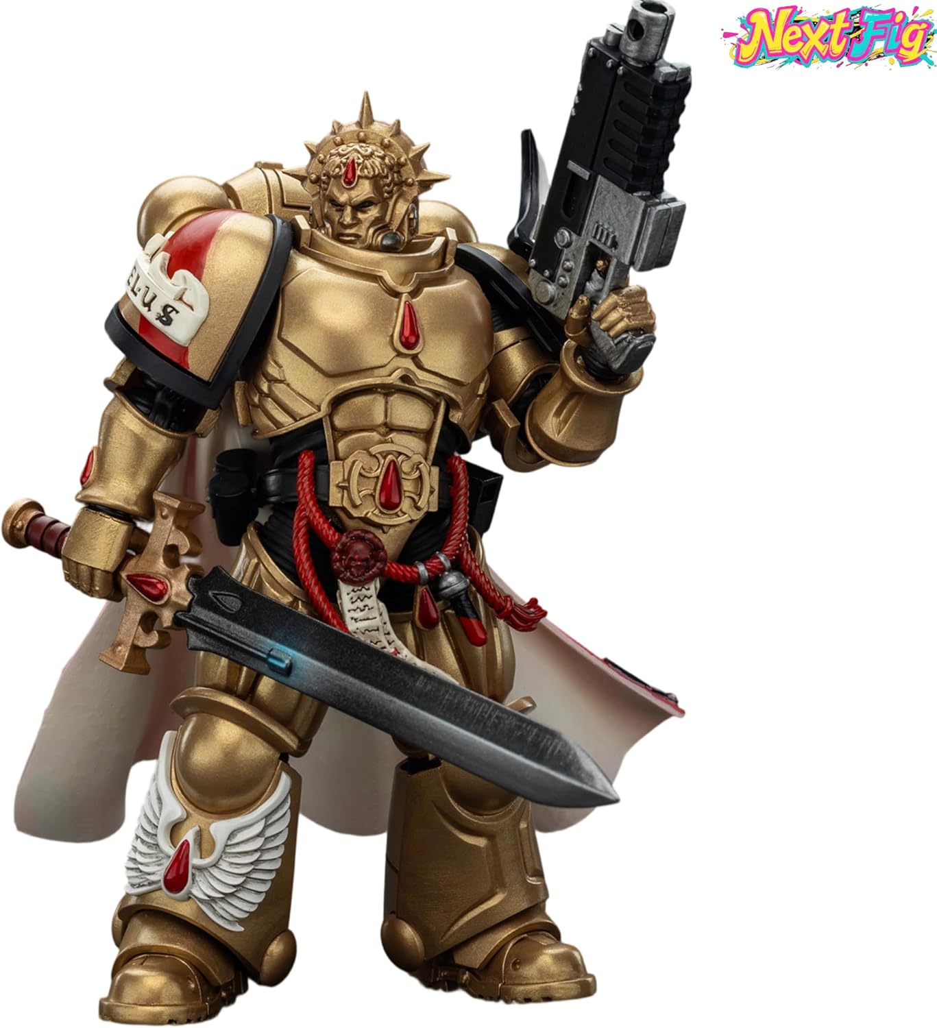 JOYTOY Blood Angels Captain Warhammer 40K 1/18 Action Figures Blood Angels Captain with Heavy Bolt Pistol Power Sword Collectible Model 4.9Inch Birthday Gifts