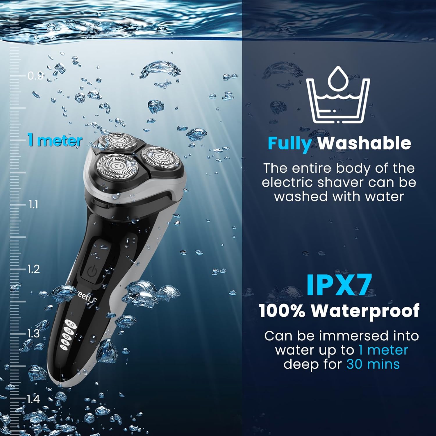 SweetLF Men's Electric Razor - 120 min runtime, 1-Hour Fast Charge, IPX7 Fully Waterproof, Wet & Dry Rotary Shaver with pop-up Trimmer, Type-C Rechargeable