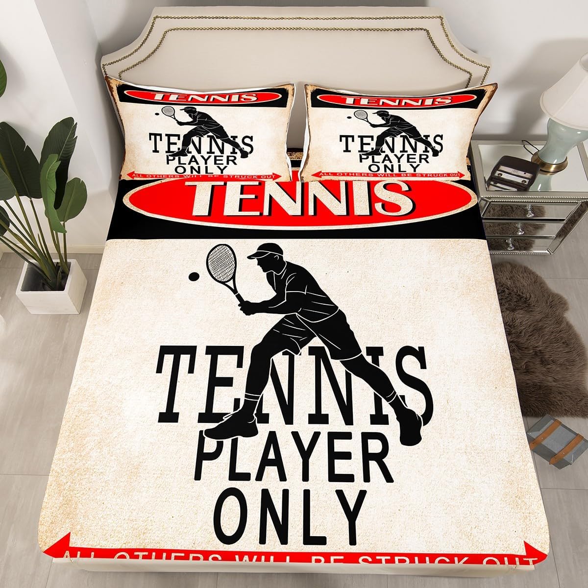 jejeloiu Kids Tennis Fitted Sheet Twin Size Tennis Player Bedding Set for Boys Girls Teens Sports Game Bed Sheets Set Ball Games Bedroom Decor Breathable Soft 3Pcs