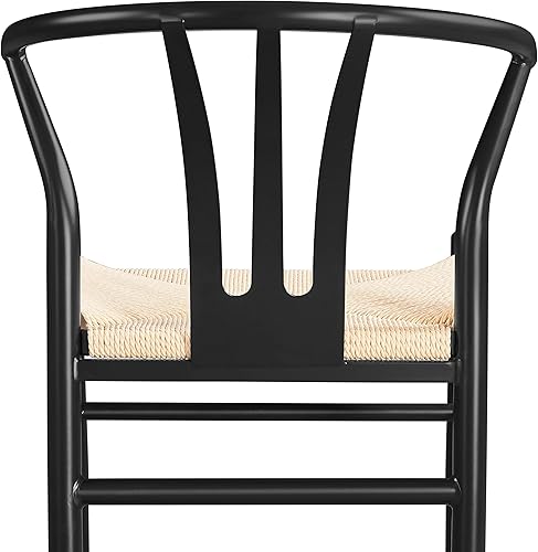 Miniatura 6 de Yaheetech Weave - Juego de 2 sillas de comedor modernas de mediados de siglo con asiento de cáñamo tejido y patas de metal para cocina, sala de