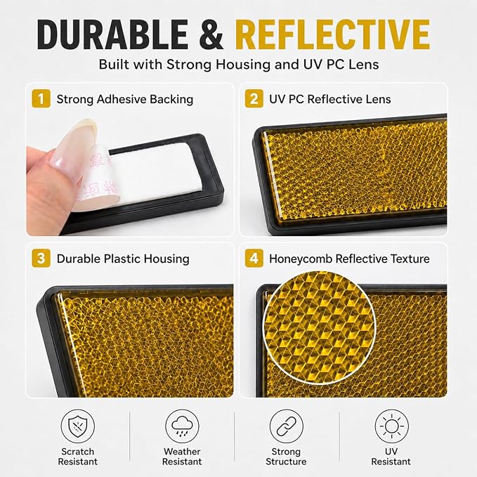 10 Piezas Reflectores Adhesivos Rectangulares Para Seguridad Vial miniatura 3