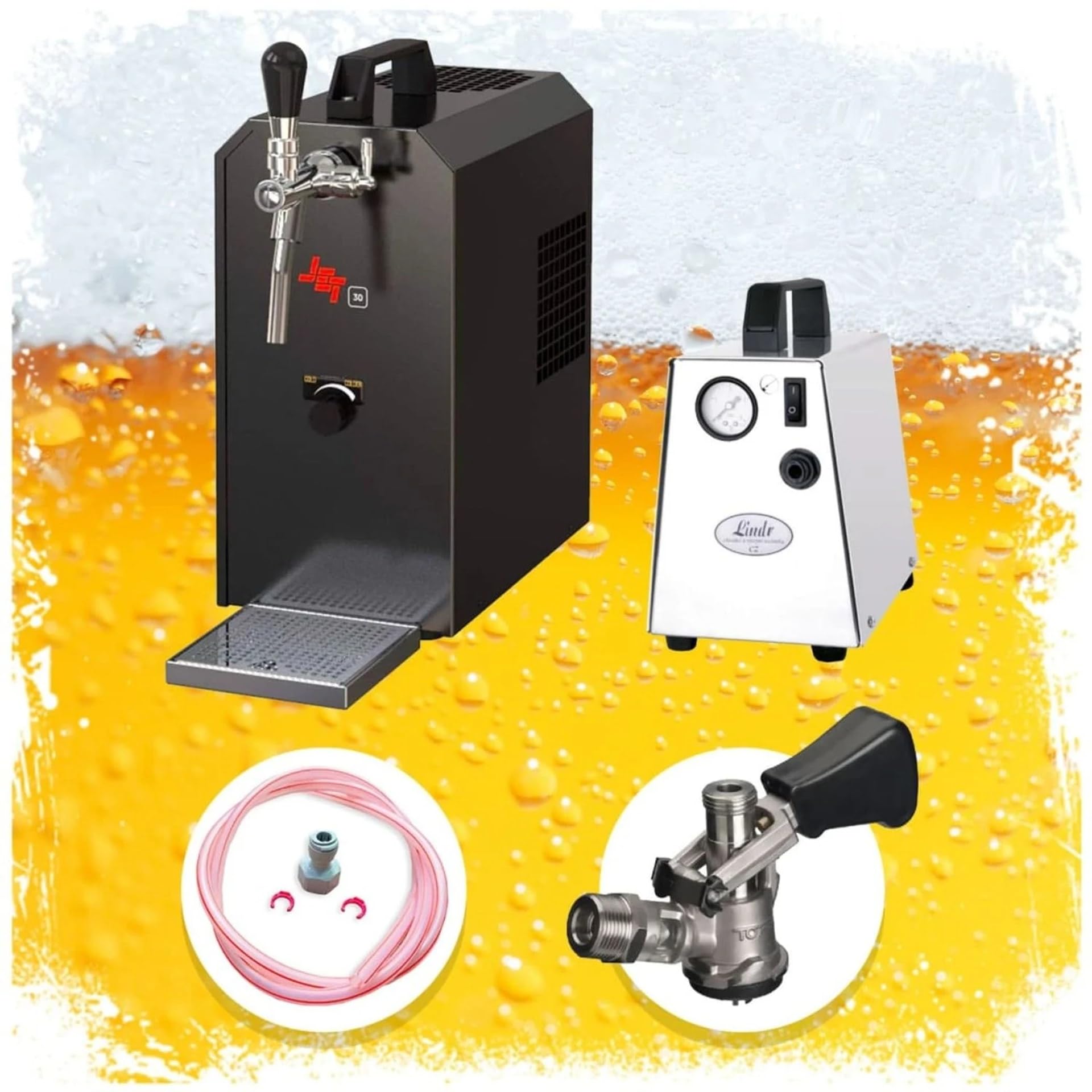 Kit completo sistema de tiro de cerveza Jet 30, caja enfriadora de cerveza, enfriador en línea, enfriador seco, 35 l/h, con compresor de aire y juego de todo cabezal