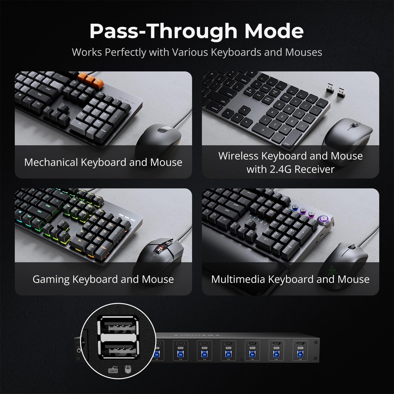 TESmart 4K@60Hz HDMI KVM Switch 8 Porte, HDMI 2.0 e USB 3.0, Switch KVM per 8 PC e 1 Monitor, EDID, Hotkey, Modalità Auto-Scan e Auto-Detect, LAN/RS232, Telecomando IR, Include 8 Cavi KVM PC