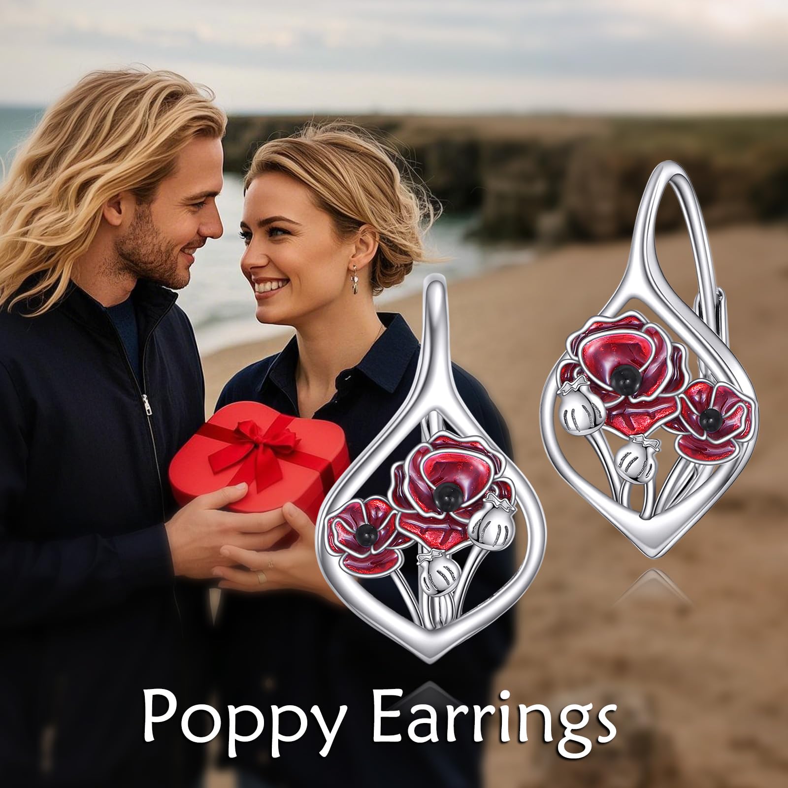 ONEFINITY Blume Ohrringe 925 Sterling Silber Rot Mohn Rose Ohrringe Mohn Blume Schmuck Geschenk für Damen