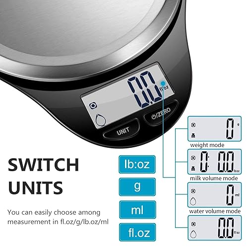 Miniatura 5 de Báscula de cocina digital con rascador de masa NUTRI FIT de alta precisión multifunción con pantalla LCD para hornear, cocinar y apagar