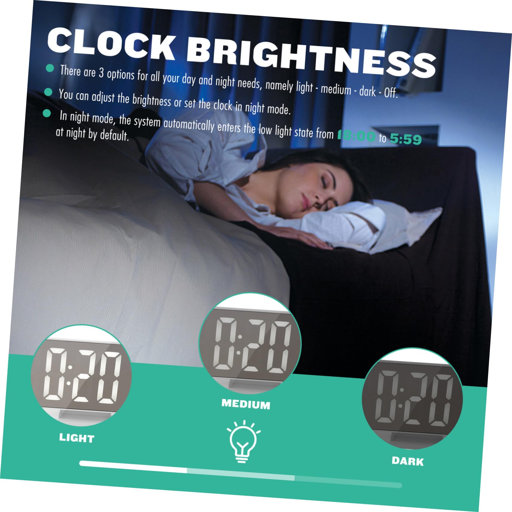 Reloj Despertador Digital con Proyector de Techo Pantalla Espejo Grande Función Silenciosa y Repetición Diseño Compacto para Dormitorio
