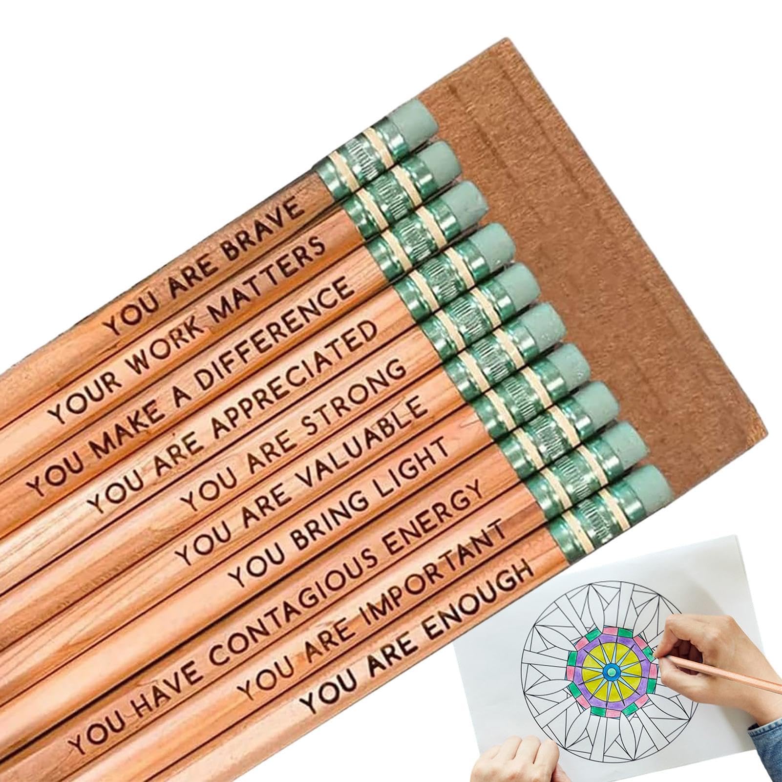 Set di matite affermative, matite ispiratrici per studenti, matite motivazionali con detti motivazionali, divertenti matite personalizzate per complimenti (MIX 2PC