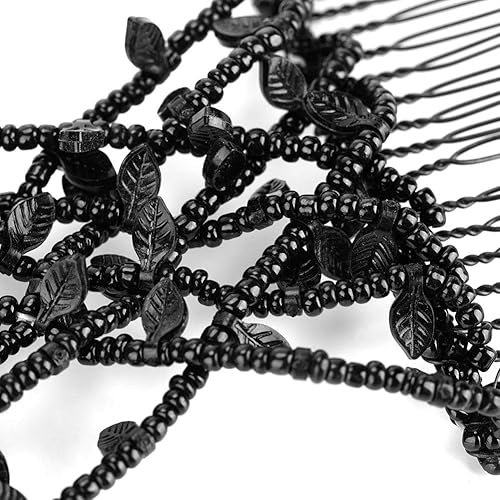 Miniatura 5 de Juego de pinzas y peines para el cabello de perlas – clips dobles elásticos elásticos, peines mágicos, herramienta de peinado de cabello DIY (negro)