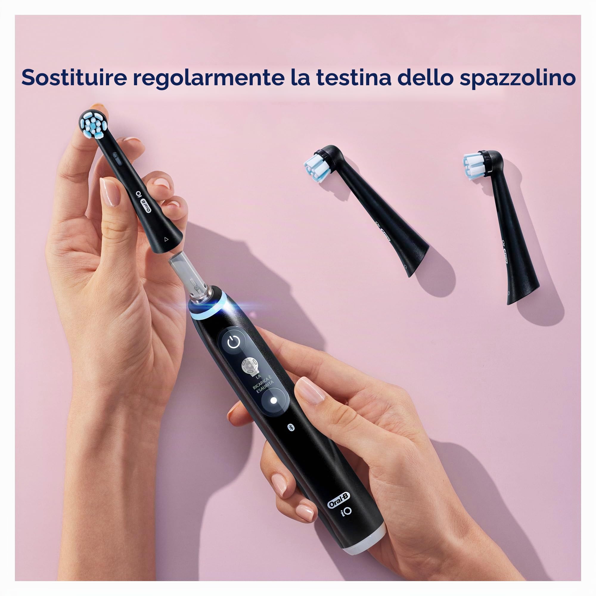 Oral-B iO Gentle Care Testine Spazzolino Elettrico, Confezione da 6 Testine di Ricambio Nere, Pulizia Delicata ed Efficace di Gengive e Denti Sensibili, Adatto alla Buca delle Lettere