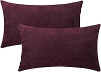 Vista 23 de Juego de 2 fundas de almohada decorativas de pana burdeos suaves y acogedoras, fundas de cojín cuadradas de chenilla para sofá, decoración de sala