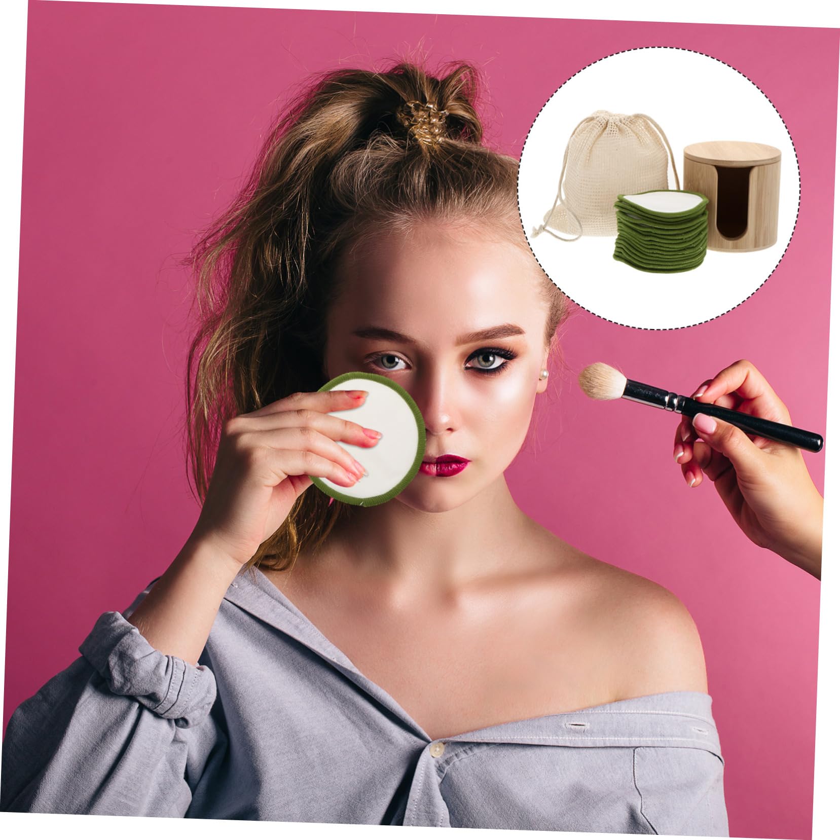 CALLARON 2 Sätze Wiederverwendbare Make Up Pads aus Bambusfaser Teiliges Abschminkpads Baumwollnetz Bambusbehälter für Sanfte Gesichtsreinigung und Makeup Entfernung für Hauttypen