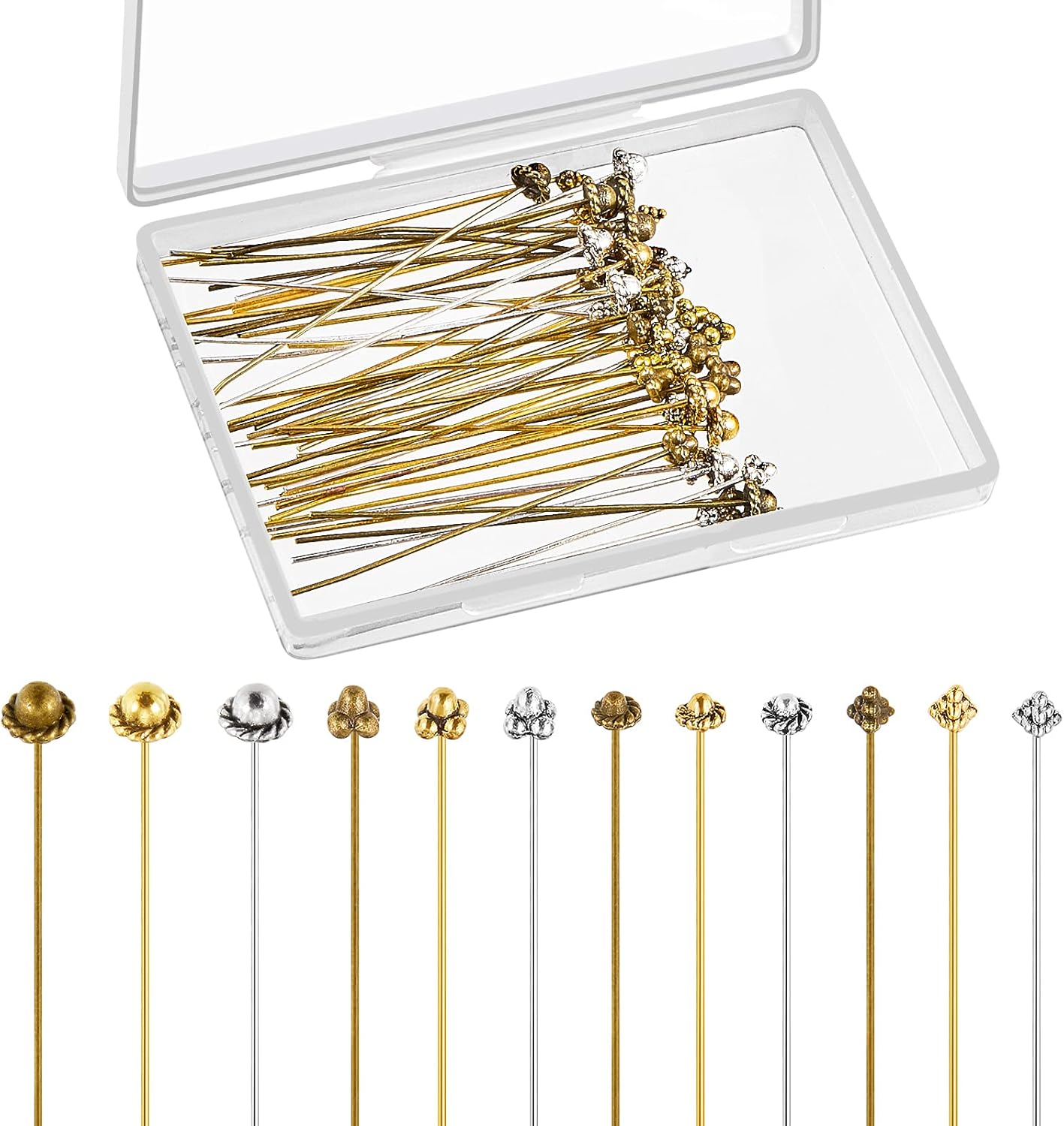 60 Pieces Head Pins for Jewelry Making Flower Beads Ball