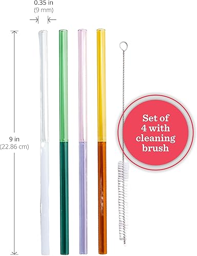 Miniatura 3 de Pajitas de vidrio  Dos colores  Juego de 5 unidades para beber jugos, batidos, aguas, resistentes a roturas, reutilizables, elegantes