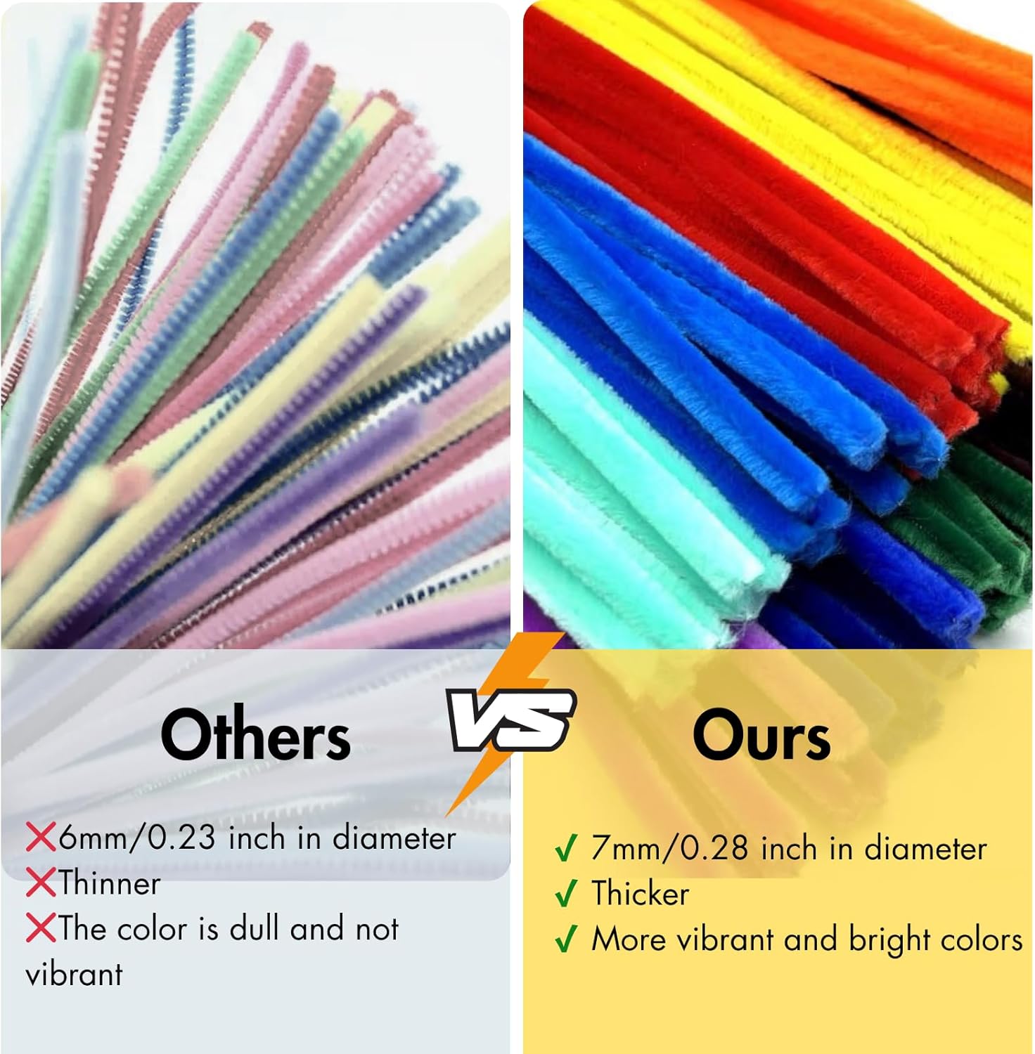 1350 PCS 45 Colors Thick Pipe Cleaners Craft,Multi-Colored Chenille Stems for Craft Supplies & Materials,Fuzzy Pipe Cleaners Bulk for DIY Arts Projects,Rainbow Pipe Cleaners(12inch*7mm,1350pcs)