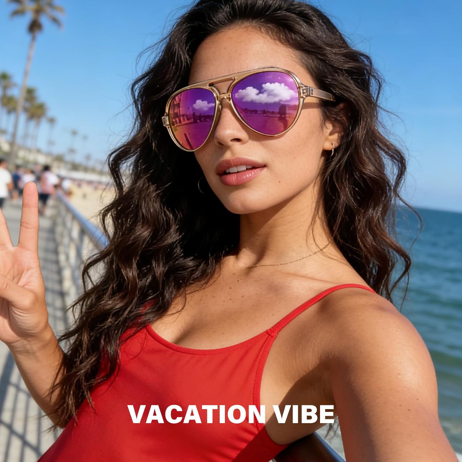 KUGUAOK Polarized Aviator Sunglasses for Women Sporty Style Running Sun Glasses Tangle Free Frame Vintage Trendy Shades