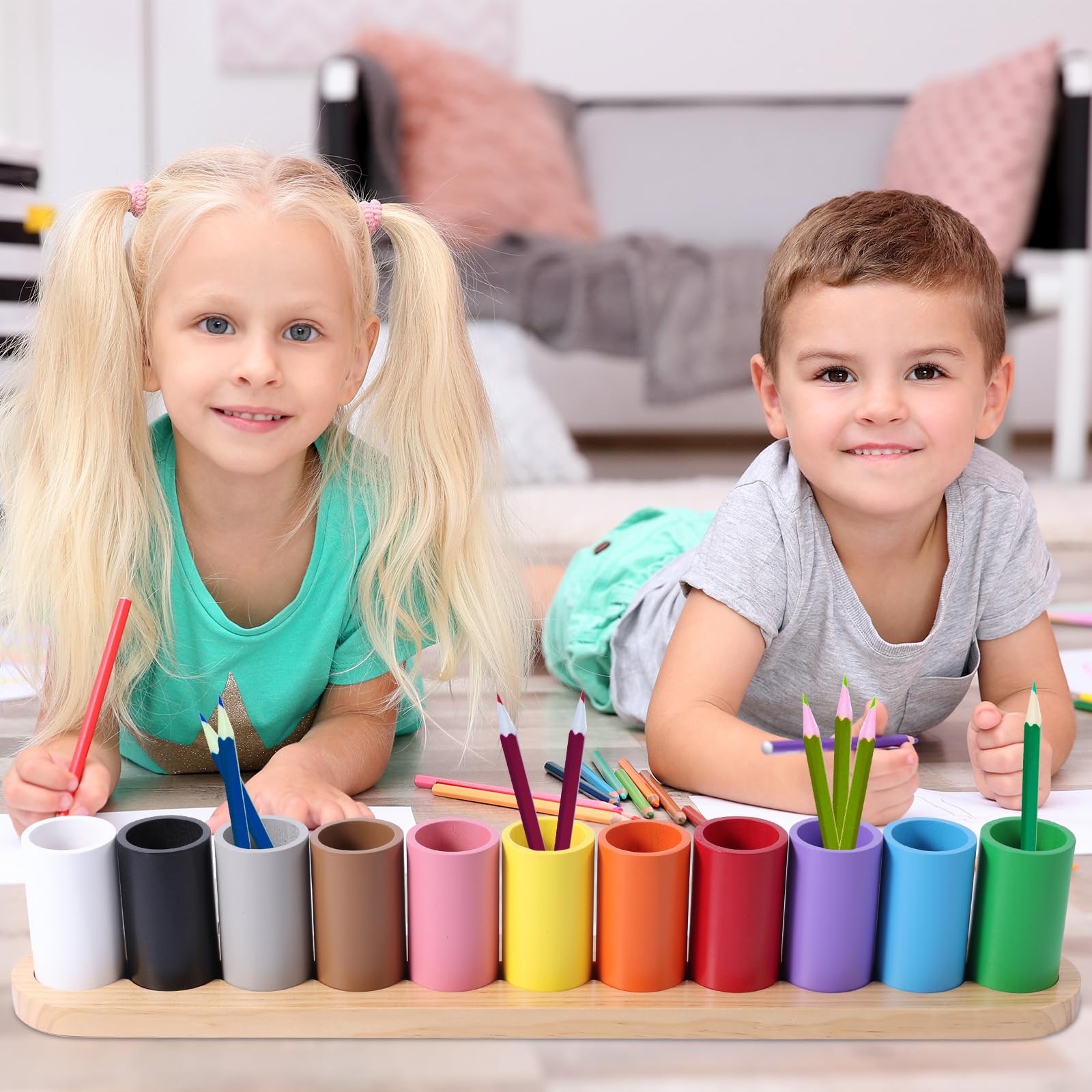 Buntstifthalter aus Holz, Montessori-Buntstift-Organizer 11 bewegliche Fächer Stiftebecherhalter Buntstift-Aufbewahrungsorganizer Markerhalter für Kinder Schreibtisch Büro Zuhause Schulbedarf