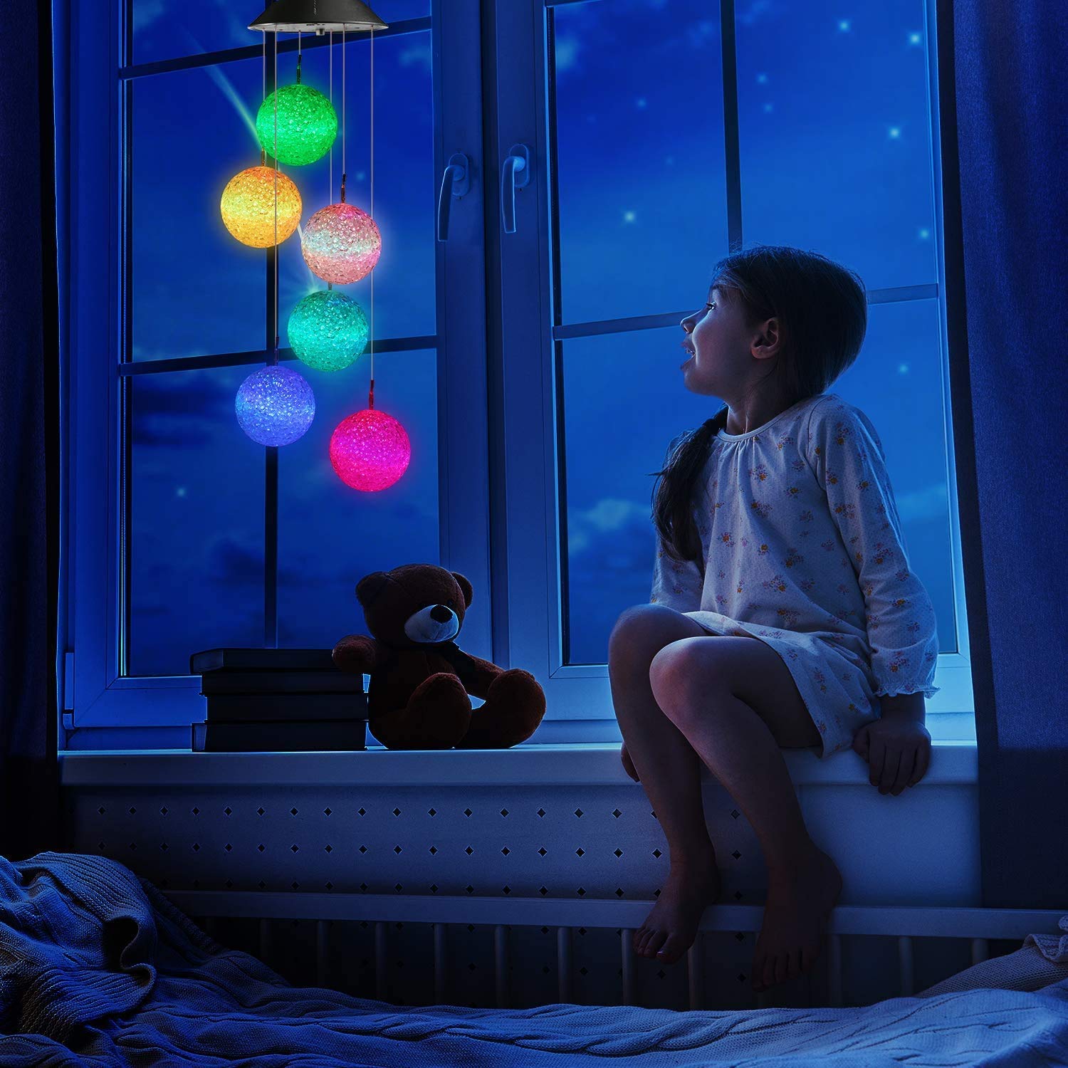 Qedertek Luci Solari da Esterno Forma di Campane a Vento, Luci Solare Colorate con Palla Trasparente per Decorazione Pasqua Giardino, Patio, Albero, Balcone, Tarrazza