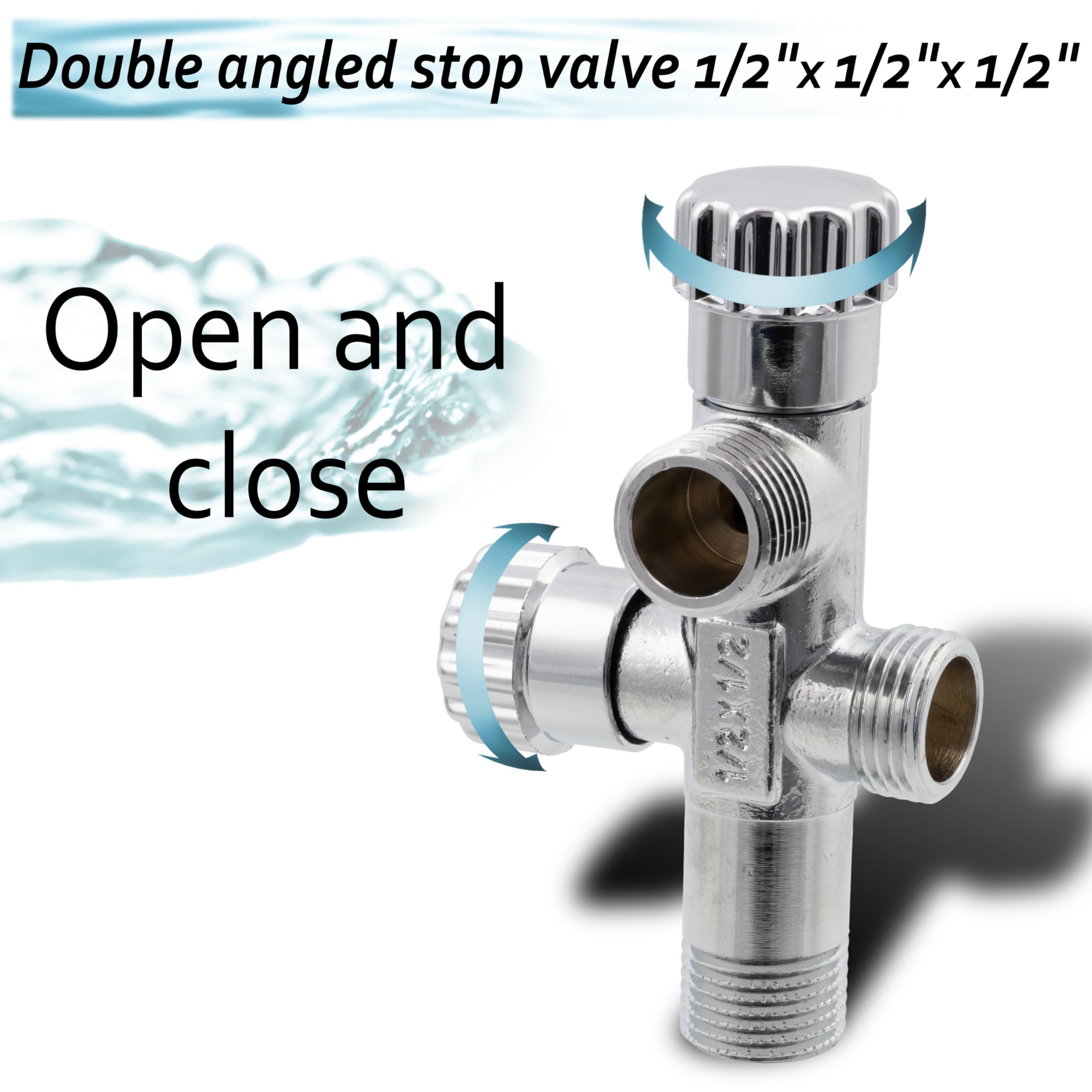 AERZETIX - Robinet Équerre à Doubles Sorties 1/2"x1/2"x1/2" avec Rosace et Joint PTFE - en Laiton - Finition Nickelée - Vanne Eau Potable Sanitaire Raccord Lavabo Salle de Bain Cuisine - C74961