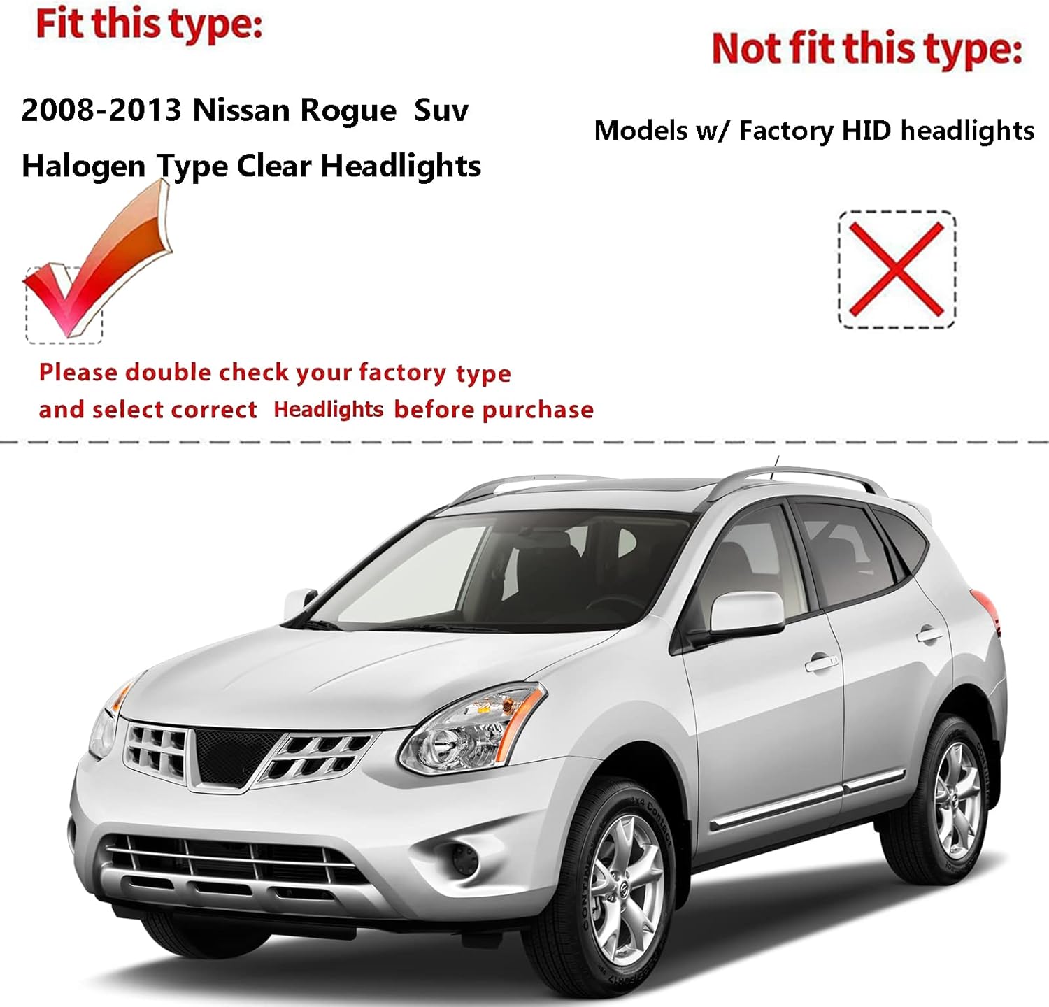 Headlights Assembly for 2008 2009 2010 2011 2012 2013 Nissan Rogue, 2014-2015 Nissan Rogue Select Headlight Headlamp Pair, Chrome Housing Amber Corner