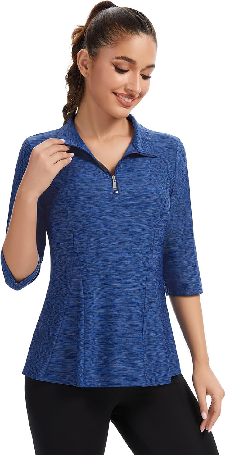 Misyula Style Womens Golf Polo Shirts 3/4 Sleeve Quarter Zip Pullover Dry Fit Tennis Workout Tops S-2XL - Image 6