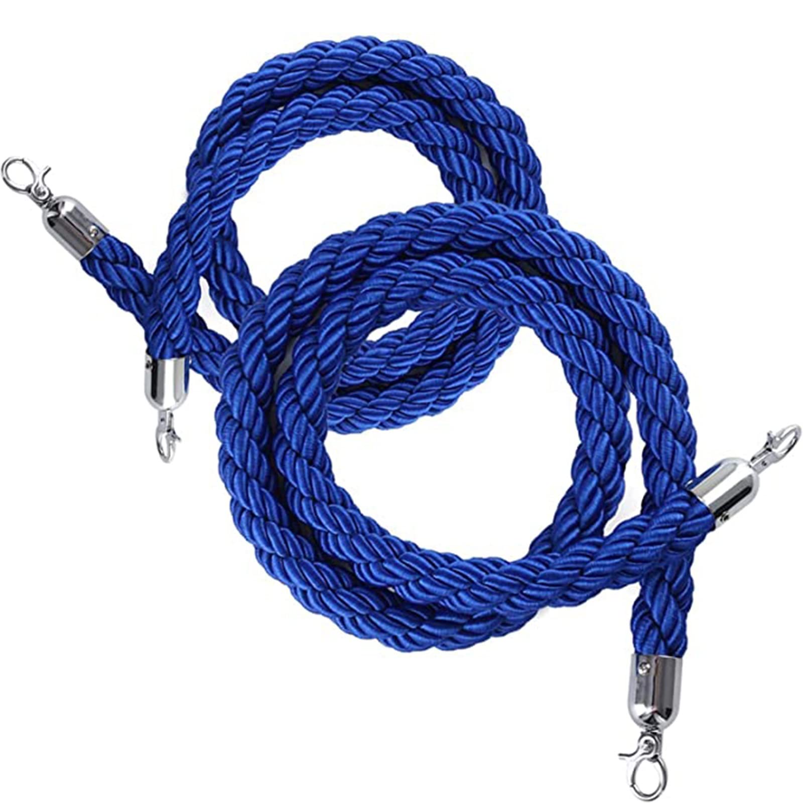 KLGFBDC 2 Pack 2.5m Blue Braided Hemp Rope Barrier Cords for Event Queue Management Party Auto Shows Casino Stanchion Safety Rope Elegant Crowd Control Solution