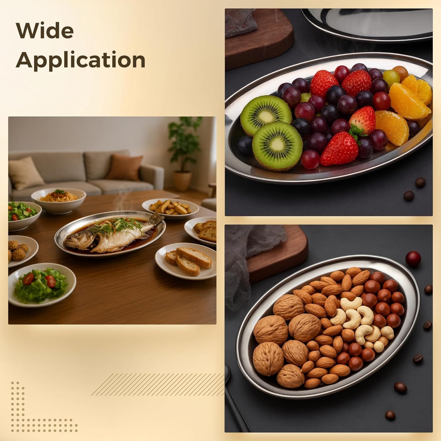 12 Pcs Stainless Steel Serving Platters, Fish Plates with Seamless Oval Design, 35 Cm/13.8 in Trays, Polished, Dishwasher Safe for Various Culinary Uses