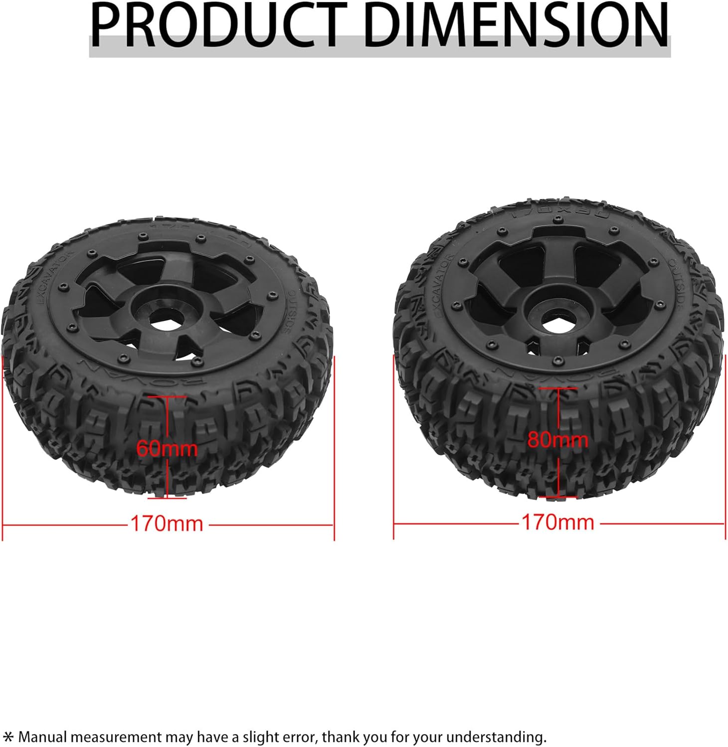 FLMLF Black Border Badlands Tire Front and Rear Wheel Kit 4pcs for 1/5 Hpi Baja 5b 5t 5sc 5FT Rc Car Part