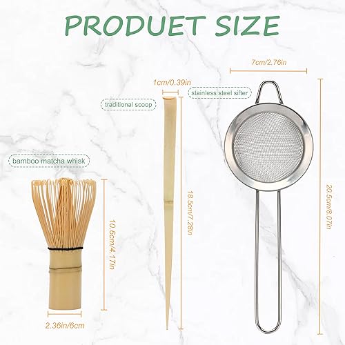Miniatura 2 de Juego de batidor de matcha, batidor de matcha de bambú (Chasen), cuchara tradicional (chashaku), tamiz de acero inoxidable,Herramientas de té