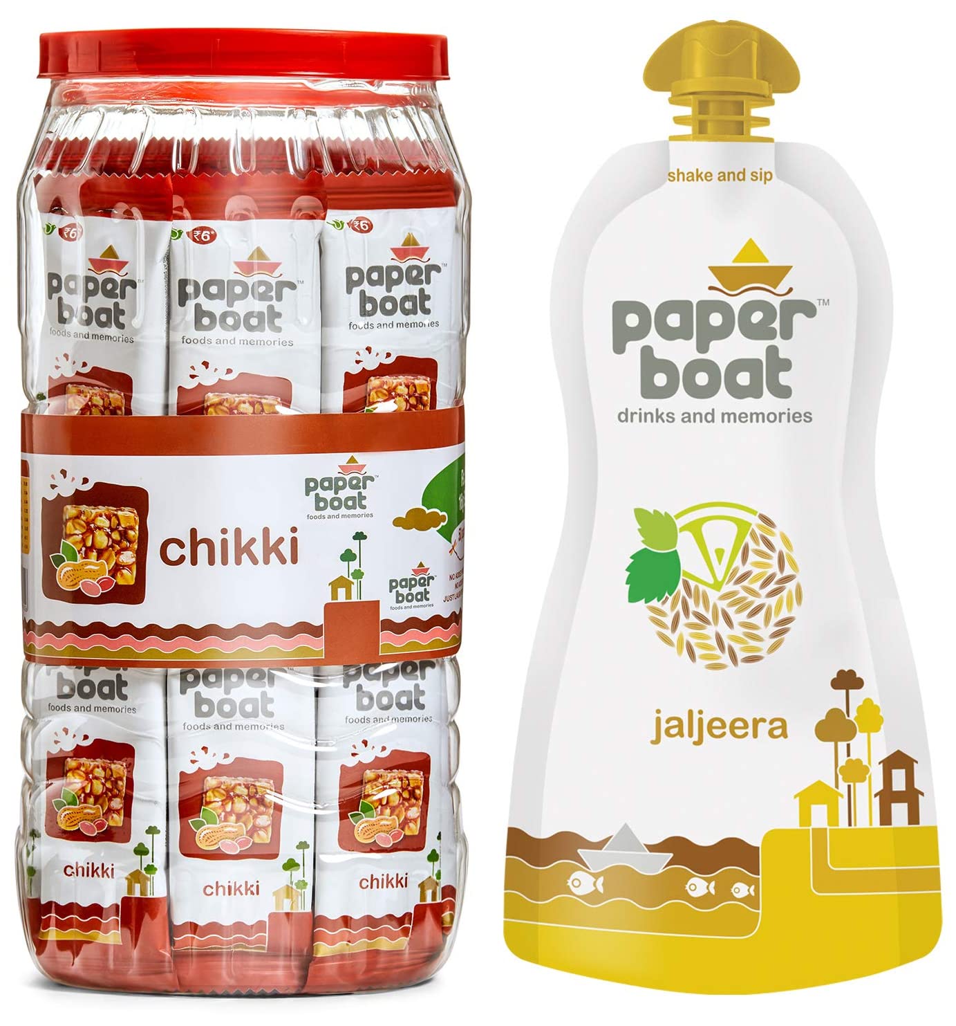 Paper Boat Chikki Jar,Peanut Bar,No Added Preservatives And Colours (50 Pieces,16 G Each,Jaljeera,Refreshing Summer Drink,No Added Preservatives And Colours (Pack Of 6,200 Ml Each,800 Gram)