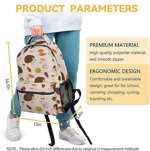 Miniatura 9 de CUNEXTTIME Mochila de erizo para niñas y niños, mochilas marrones de 16 pulgadas para la escuela, bonita bolsa ligera y duradera para niños, Erizo